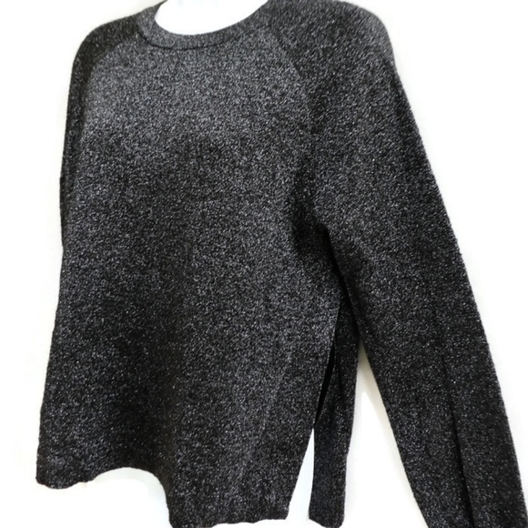 MeTaLLiC Knit J Crew Black Sweater Long Sleeve Open Side Slits Silver Sparkle M - Picture 1 of 7
